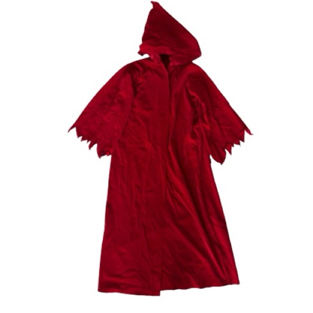 Long red hooded velvet cape with sleeves, Halloween dress up costume unisex